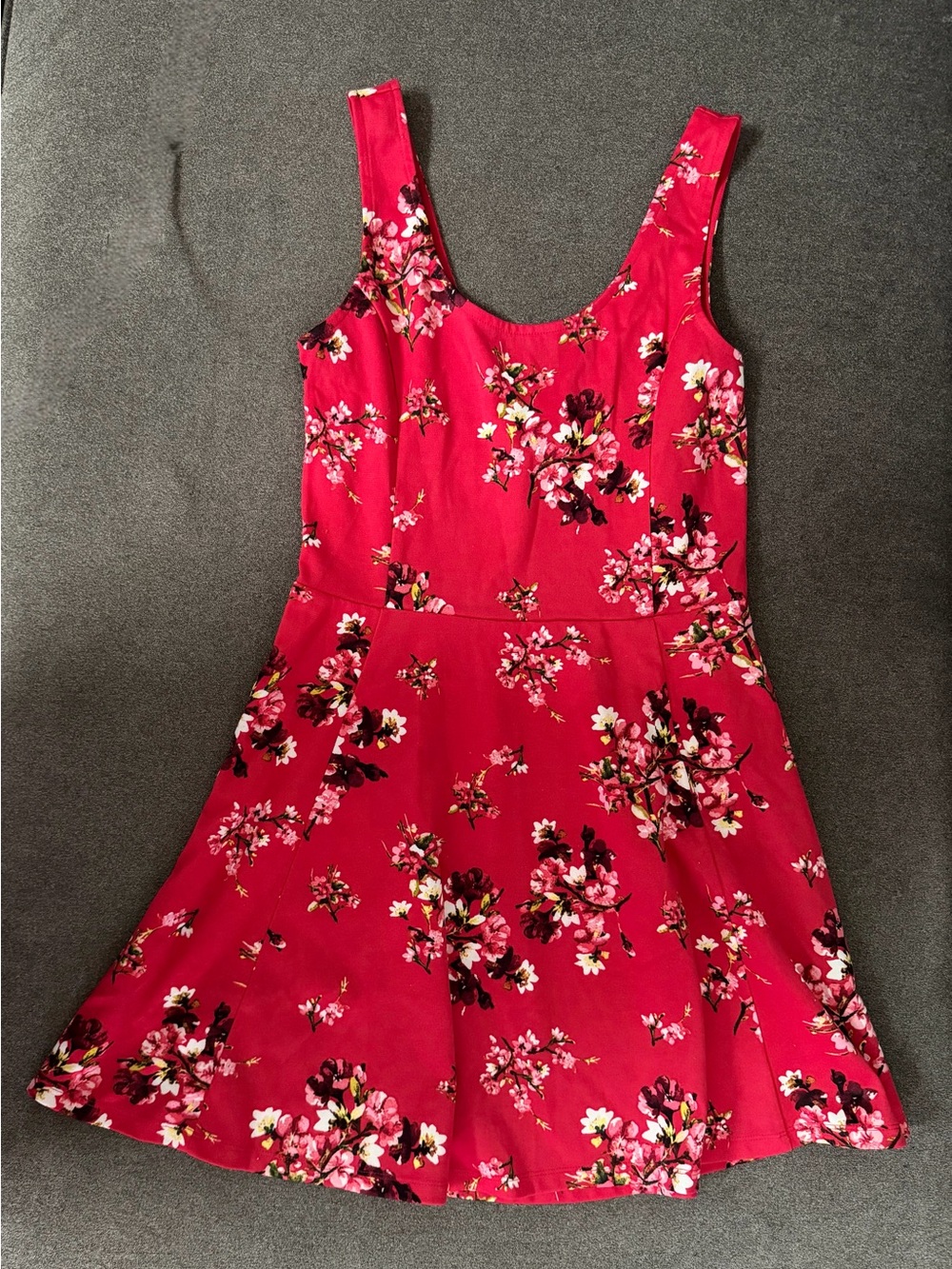 H&M Bright Red Floral Scoop-Neck Fit-and-Flare Dress